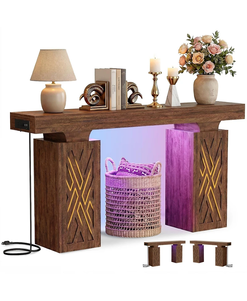 Aheaplus 47" Entry Table with Charging Station, Console Rgb Led Light
