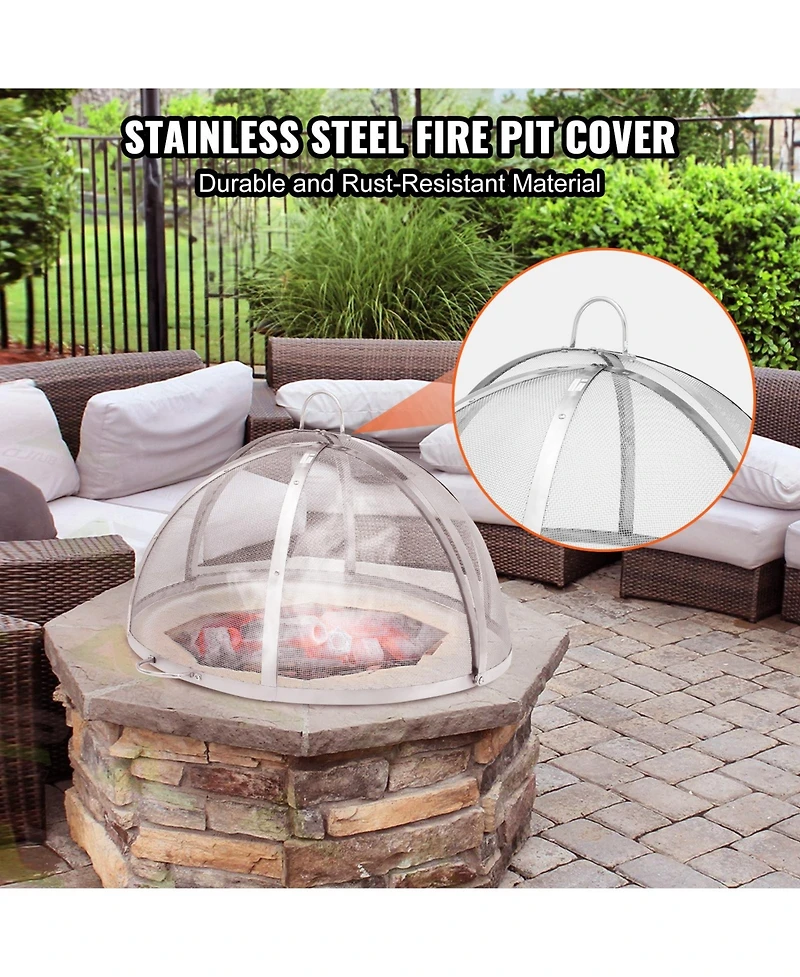 Cozito Firepit Spark Screen Lid, Stainless Steel Ring Cover with Handles