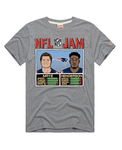 Homage Men's and Women's Drake Maye TreVeyon Henderson Gray New England Patriots Nfl Jam Tri-Blend T-Shirt