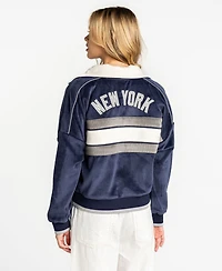 The Wild Collective Women's Navy New York Yankees Velvet Cord Full-Zip Jacket