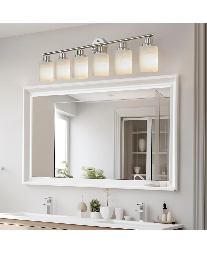 Busdays 39 Inch Modern 6 Light Vanity Wall Sconce Brushed with Frosted Glass Shades for Bathroom or Hallway Lighting No Bulbs
