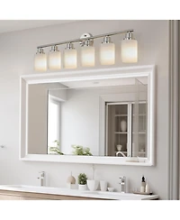 Busdays 39 Inch Modern 6 Light Vanity Wall Sconce Brushed with Frosted Glass Shades for Bathroom or Hallway Lighting No Bulbs