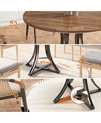 gaomon Industrial Round Dining Table Seats 4-6, Space-Saving Circle Kitchen Table with x-Shaped Stable Pedestal Base, Round Dining Room Table
