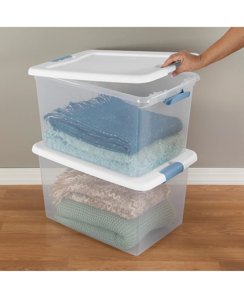 Sterilite 64Qt Latching Box Stackable Storage Container with Lid, White, 16 Pack