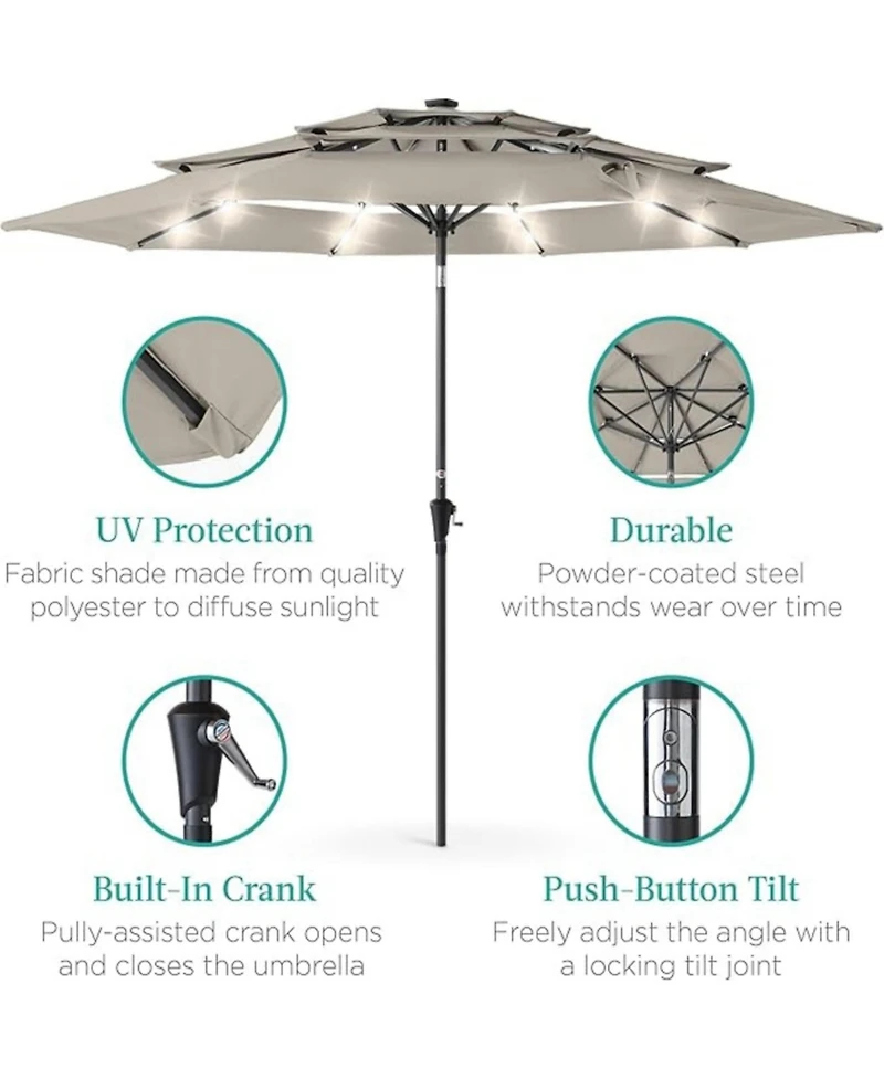 Yiortwo 9.5 Feet Solar Patio Umbrella with Led Lights Tilt Crank UV50+ Outdoor