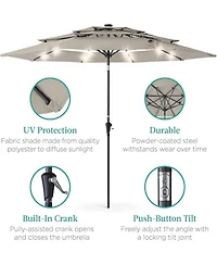 Yiortwo 9.5 Feet Solar Patio Umbrella with Led Lights Tilt Crank UV50+ Outdoor