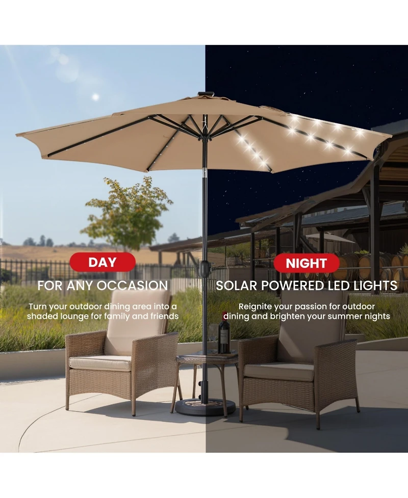 Yiortwo 9.5 Feet Solar Patio Umbrella with 32 Led Lights Tilt Crank Uv Resistant