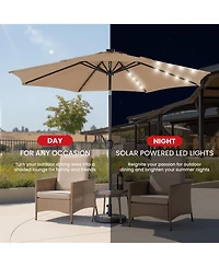Yiortwo 9.5 Feet Solar Patio Umbrella with 32 Led Lights Tilt Crank Uv Resistant
