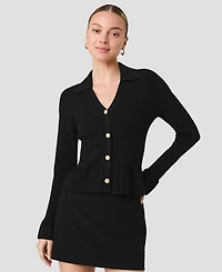 French Connection Women's Crinkle Knit Pointelle Long-Sleeve Top