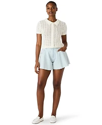 Steve Madden Women's Pointelle Ruffle Collared Cardigan