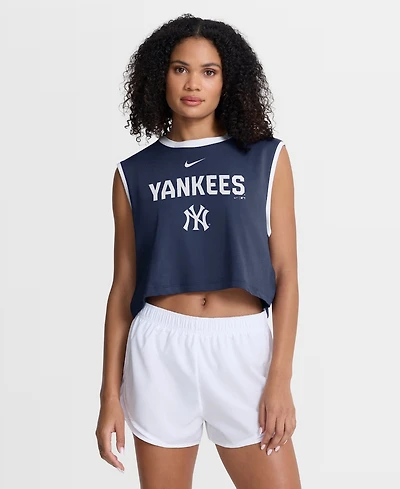 Nike Women's Navy New York Yankees Primetime Loose Dri-fit Cropped Tank Top