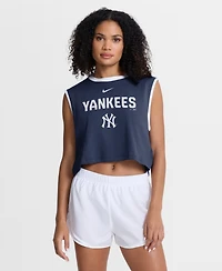 Nike Women's Navy New York Yankees Primetime Loose Dri-fit Cropped Tank Top