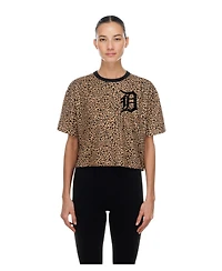 New Era Women's Brown Detroit Tigers Leopard Boxy Cropped T-Shirt