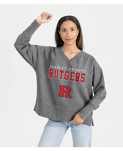 Gameday Couture Women's Gray Rutgers Scarlet Knights French Terry V-Neck Pullover Sweatshirt
