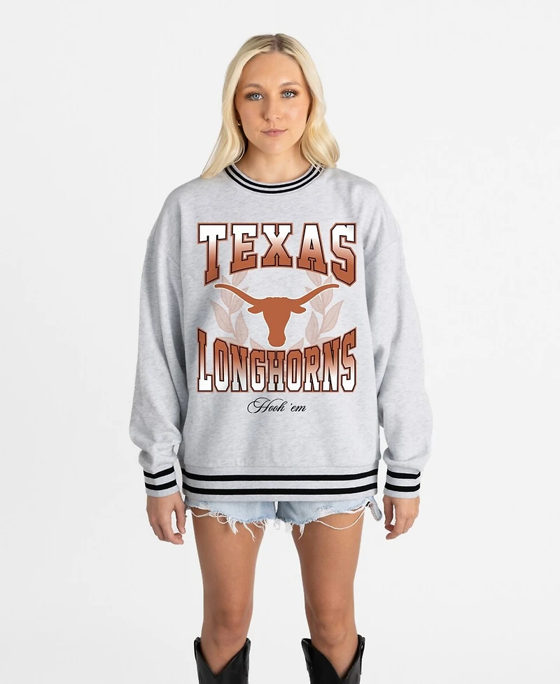 Gameday Couture Women's Ash Texas Longhorns Oversized Fade Route Ringer Stripe Sweatshirt