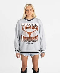 Gameday Couture Women's Ash Texas Longhorns Oversized Fade Route Ringer Stripe Sweatshirt