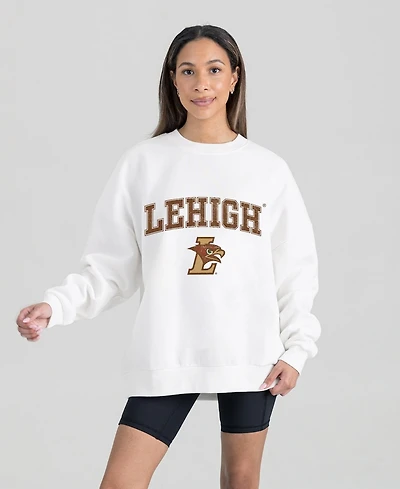 Gameday Couture Women's White Lehigh Mountain Hawks Oversized Good Vibes Premium Fleece Drop Shoulder Pullover Sweatshirt