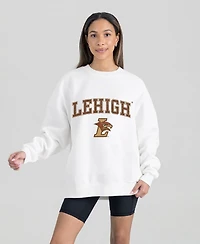 Gameday Couture Women's White Lehigh Mountain Hawks Oversized Good Vibes Premium Fleece Drop Shoulder Pullover Sweatshirt