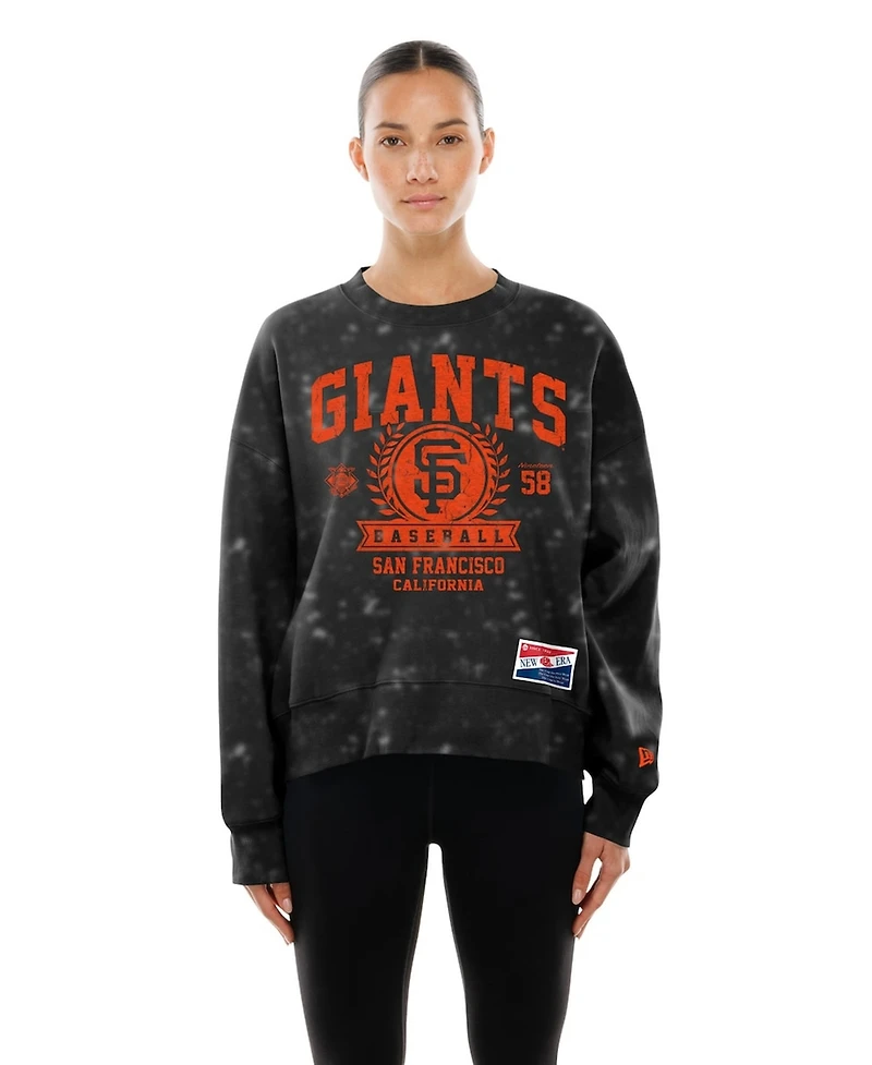 New Era Women's Black San Francisco Giants Throwback Oversized Boxy Sweatshirt
