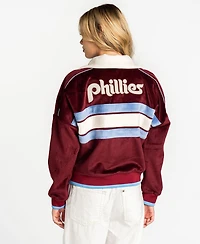 The Wild Collective Women's Burgundy Philadelphia Phillies Velvet Cord Full-Zip Jacket