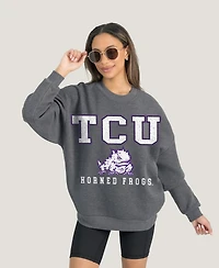 Gameday Couture Women's Heather Charcoal Tcu Horned Frogs Oversized Distressed Fleece Pullover Sweatshirt