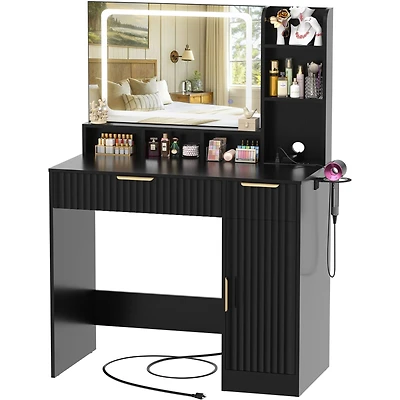 Aheaplus Vanity Desk with Mirror and 3 Color Lights, Makeup Drawers