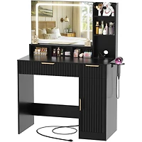 Aheaplus Vanity Desk with Mirror and 3 Color Lights, Makeup Drawers