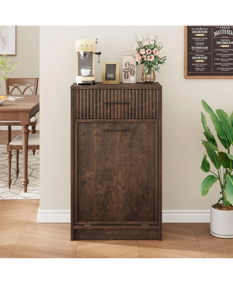 gaomon Fluted Trash Can Cabinet, Hidden Garbage Bin, for Kitchen, Dining or Living Room