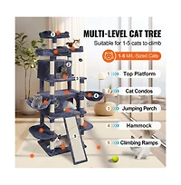 Ruie 68.5 Inch Indoor Cat Tree Tower with 2 Condos Sisal Scratching Post and Hammocks