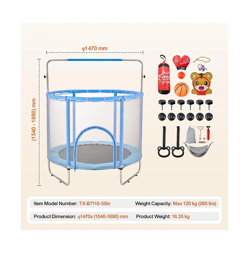 Ruie 55 in Mini Toddler Trampoline with Safety Net and Basketball Hoop Ages 3 Plus