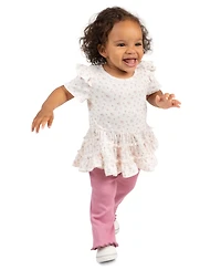 Rare Editions Baby Girls' Pointelle Tiered Ruffle Top and Legging, 2-Piece Set