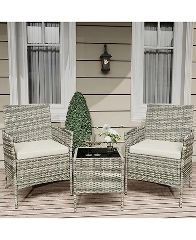 gaomon Wicker Bistro Set with Glass Table, and Cushions