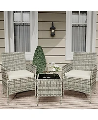 gaomon Wicker Bistro Set with Glass Table, and Cushions