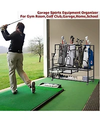 Xo Golf Bag Storage Rack with Wheels, Heavy Duty Golf Organizer for 4-5 Bags, Rolling Storage Cart for Garage Basement Golf Equipment