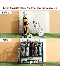 Xo Golf Bag Storage Rack with Drawer and Wheels, Heavy Duty Golf Organizer for Clubs, Balls, Shoes, Garage Storage Stand