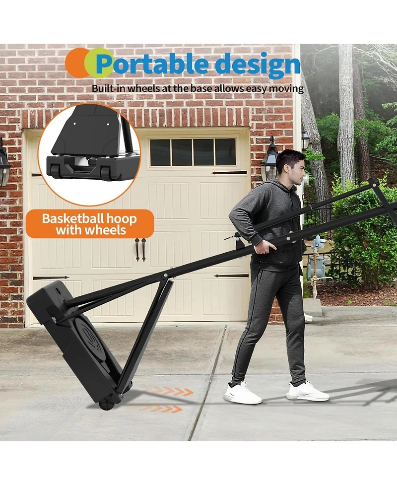Xo 52" Basketball Hoop System, 4.9-10FT Adjustable Height, Shatterproof Pc Backboard, Portable with Wheels for Backyard Driveway
