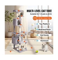 Ruie 72 Inch Tall Cat Tree with 2 Condos Hammock Sisal Posts for Large Cats