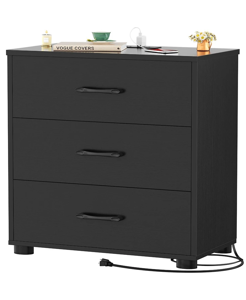 Aheaplus Wooden Nightstands with 3-Drawers, Stackable Dresser Charging Station, End Table