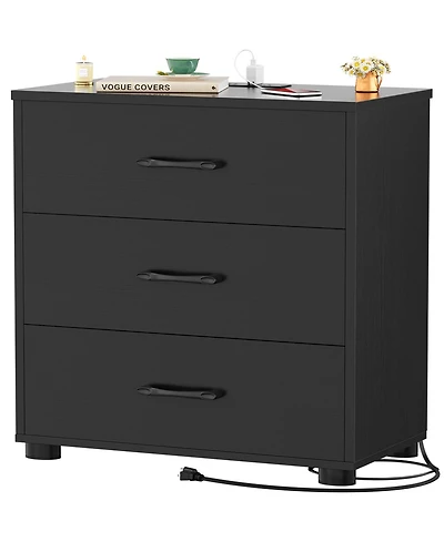 Aheaplus Wooden Nightstands with 3-Drawers, Stackable Dresser Charging Station, End Table