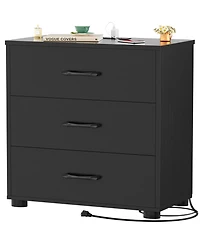 Aheaplus Wooden Nightstands with 3-Drawers, Stackable Dresser Charging Station, End Table