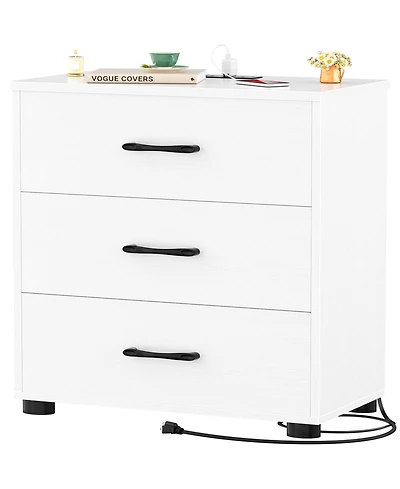 Aheaplus Wooden Nightstands with 3-Drawers, Stackable Dresser Charging Station, End Table