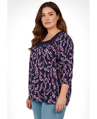 Avenue Women's Plus Lace Neckline Peasant Blouse