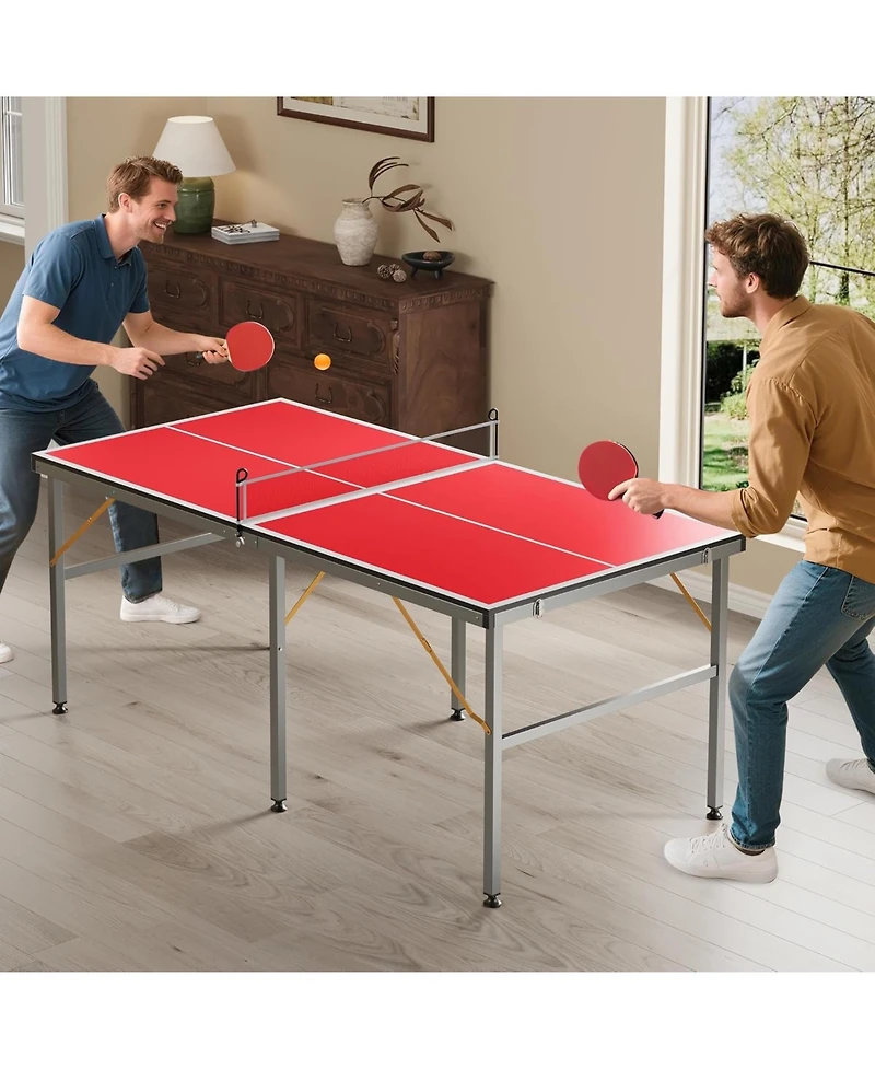 Xo 6x3 Ft Folding Ping Pong Table Set, Portable Table Tennis Table with Net, Paddles and Balls, Space-Saving Indoor Outdoor Game Table