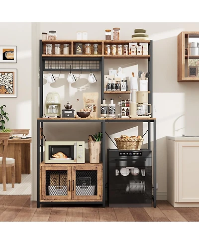 gaomon Industrial Kitchen Bakers Rack with Power Outlet – Microwave Stand with Refrigerator Storage Space, Freestanding Shelf for Pantry Living Room