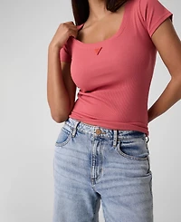 Guess Women's Short-Sleeve Triangle Patch Scoop Neck T-Shirt