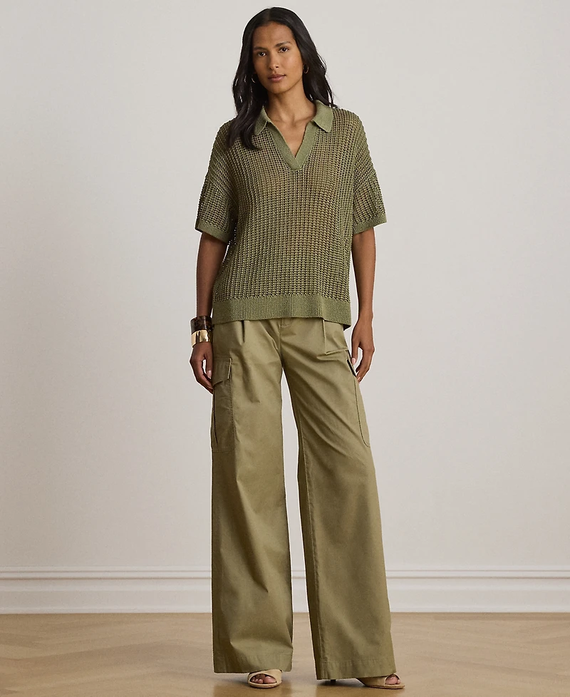 Lauren Ralph Petite Mesh Short-Sleeve Sweater