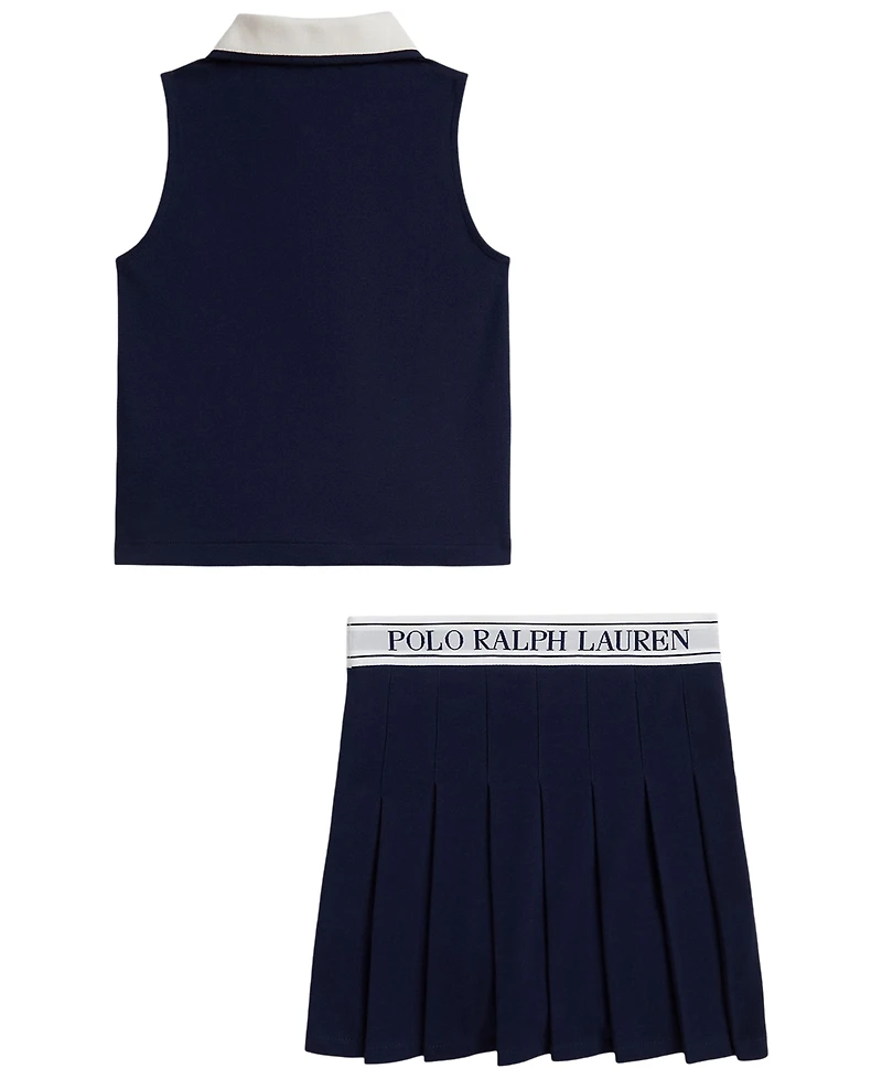 Polo Ralph Lauren Girls' 7-16 Stretch Mesh Boxy Shirt and Skort, 2-Piece Set