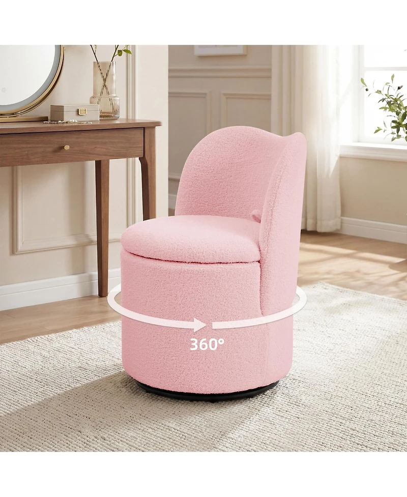 GarveeLife Swivel Barrel Vanity Chair with Hidden Storage - Upholstered Cuddly Sherpa Stool - Padded Seat and Backrest