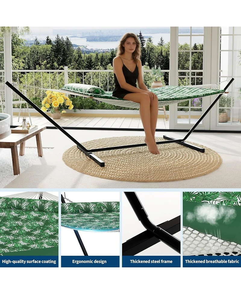gaomon 450 Lbs Capacity, 2 Person Outdoor Hammock for Patio, Backyard, Garden, Beach, With Leaves Pattern