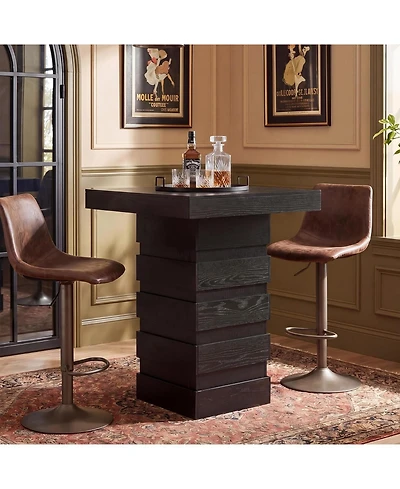 Tribesigns Square Bar Table, 37.4 Inch Hight Modern Bar Height Pub Table with Stacked Block Base, Black High Top Bistro Table